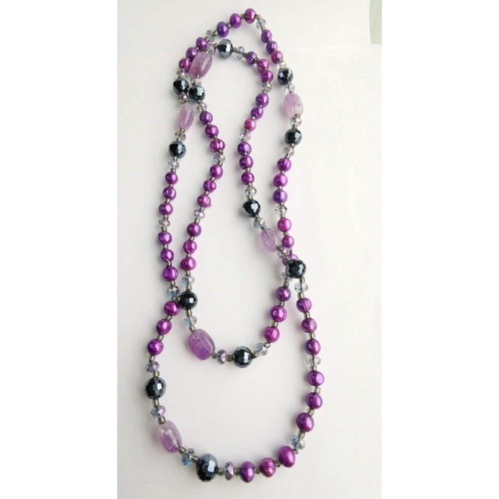 Freshwater pearl amethyst and crystal rope necklace 46"